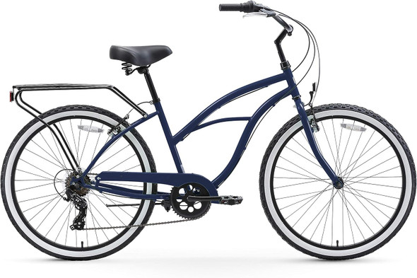 Sixthreezero Around The Block Bike, 7 Speed , 24" - NAVY WITH BLACK SEAT