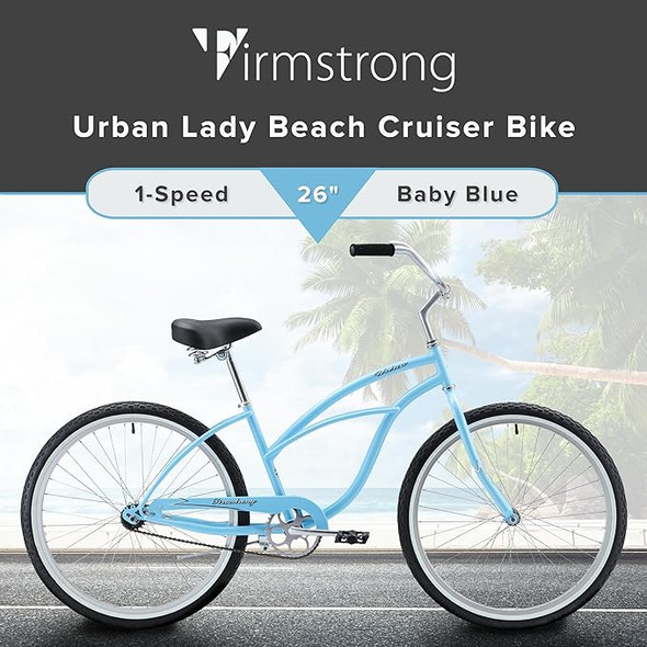 Firmstrong Urban Lady Beach Cruiser Bicycle 26" BABY BLUE WITH BLACK SEAT/GRIPS