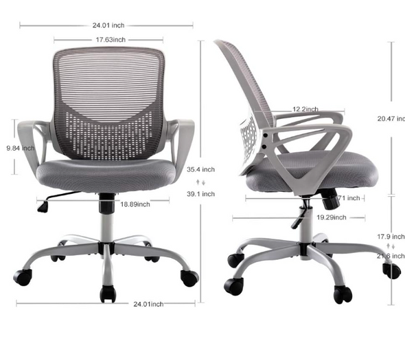 Yangming Office Desk Mid Back Lumbar Support Chair Grey C-1368-GY