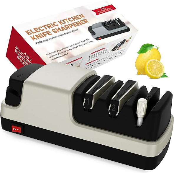 YOORLEAY Electric Knife Sharpener 4-in-1 Electric Straight Blade Knives - SILVER