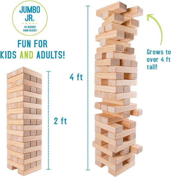 Giant Tumbling Timber Toy Jumbo JR. Wooden Blocks 56 Pieces Tower Game