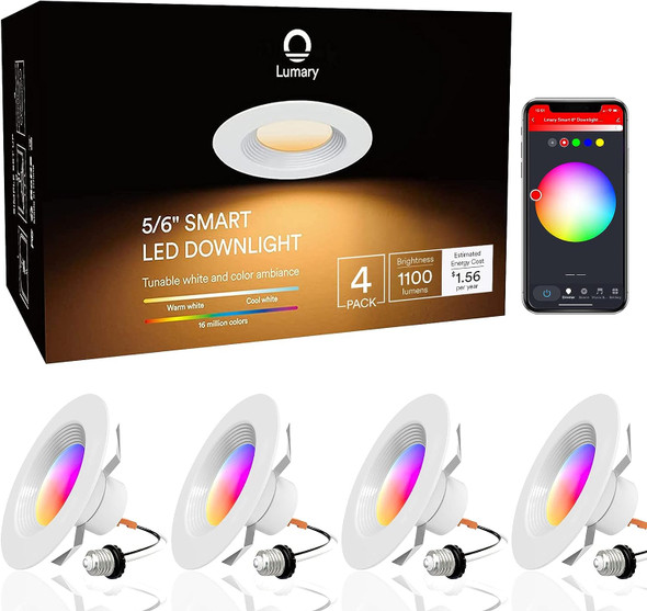 Lumary Smart Wi-Fi Recessed Can Light RGB LED, 6 inch 4 pack - WHITE