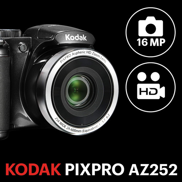 Kodak PIXPRO AZ252 Point & Shoot Digital Camera with 3” LCD, Black