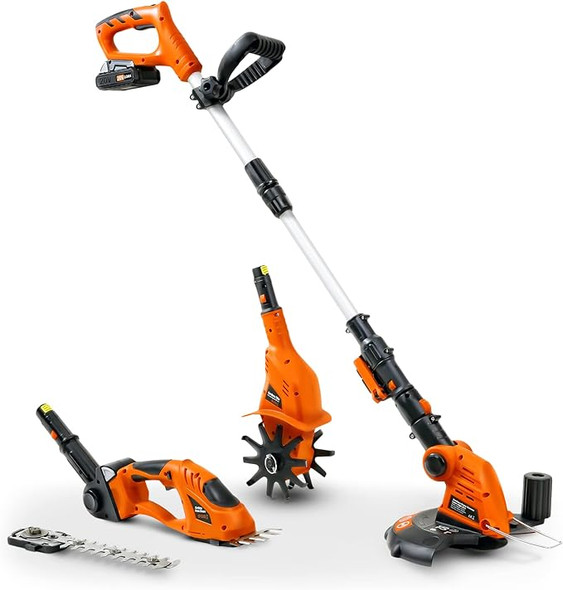 SuperHandy Electric 3-in-1 20V 2Ah Battery Tiller, Trimmer, Shears - ORANGE SuperHandy Electric 3-in-1 20V 2Ah Battery Tiller, Trimmer, Shears - ORANGE