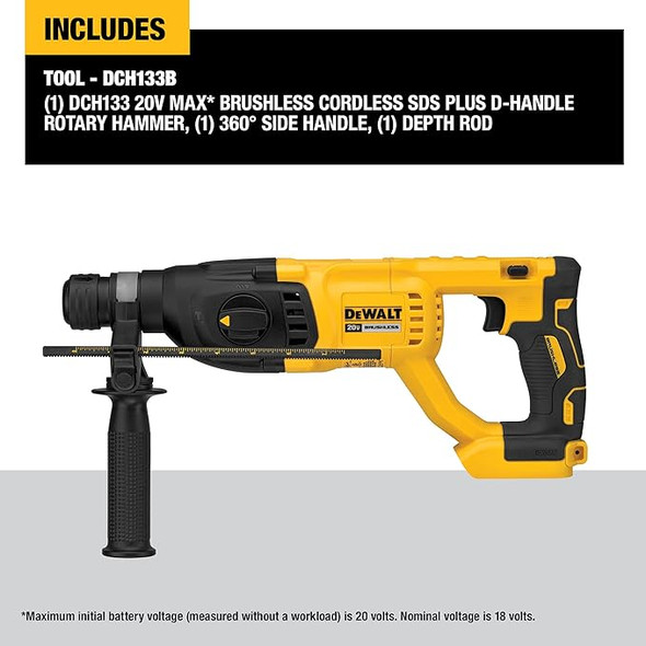 DEWALT 20V MAX* XR Rotary Hammer Drill D-Handle 1-Inch Tool Only - BLACK/YELLOW