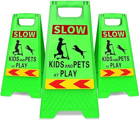 KURPHOYIN Kids at Play Sign 3 Packs Caution Slow Down Kids - GREEN