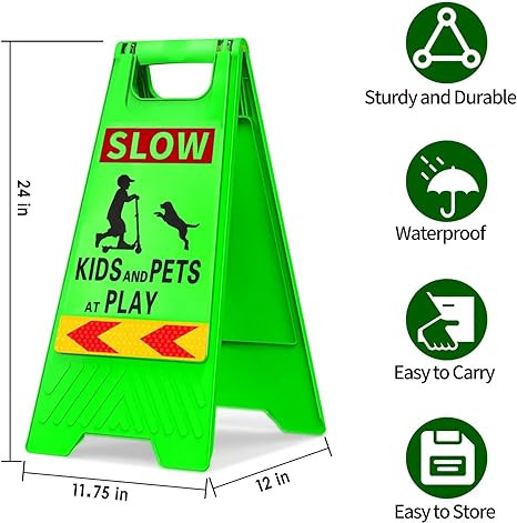 KURPHOYIN Kids at Play Sign 3 Packs Caution Slow Down Kids - GREEN
