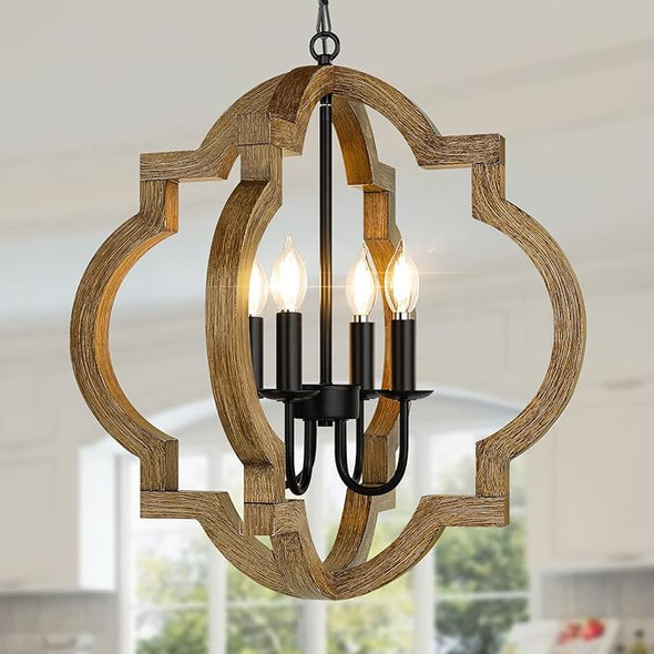 TOBUSA 21.6'' Farmhouse Wood Chandelier 3208-P4-WDBK Bulb Not Included - BLACK