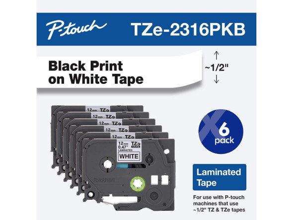 Brother P-touch TZe-231 Laminated Label Maker Tape 1/2" x 26-2/10' Black on