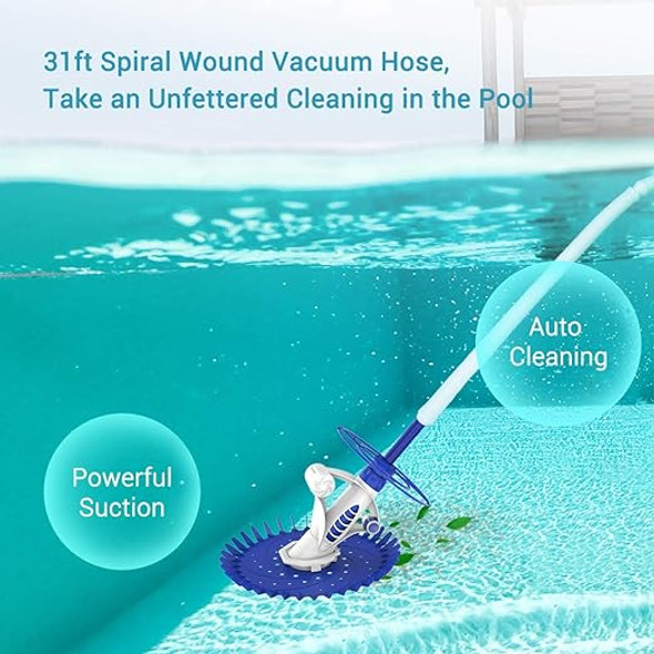 PAXCESS Suction Side Pool Cleaner Vacuum Climb 16pcs 24in Hoses - White/Blue