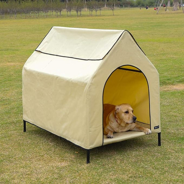 Amazon Basics Elevated Portable Pet House, Small (35 x 32 x 26 Inches) - KHAKI