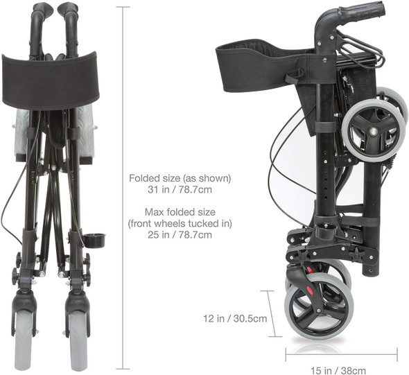 HealthSmart Walker Rollator With Seat And Backrest 501-5012-0200 - Black