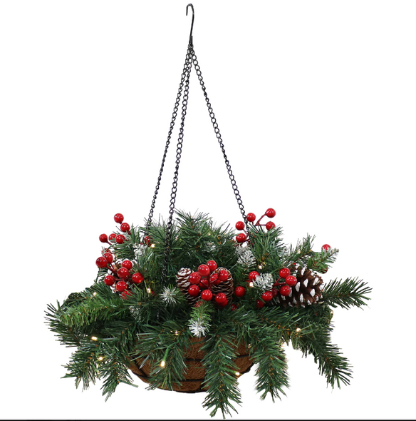 Sunnydaze Pre-Lit Artificial Christmas Hanging Basket VTY-990 - Black