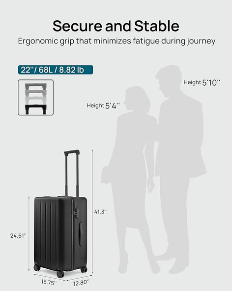 NINETYGO Checked Luggage 24" Suitcases Wheels 70/30 Split LG22004 - BLACK