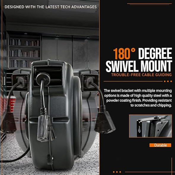 SuperHandy Retractable Extension Cord Reel 75' GUR059 - Black