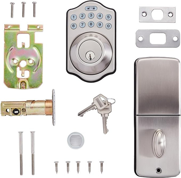 Amazon Basics Traditional Electronic Keypad Deadbolt Door Lock - Satin Nickel