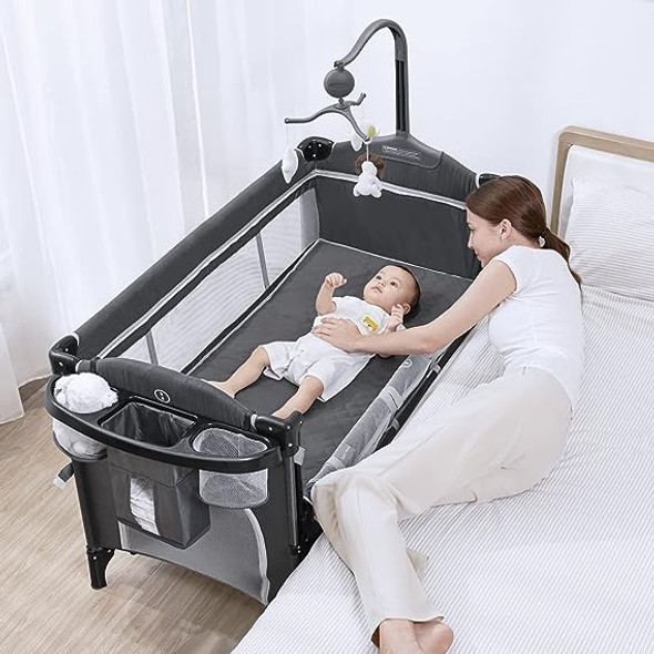 ANGELBLISS 5 in 1 Baby Bassinet Bedside Sleeper Rocking F04 - DARK GREY