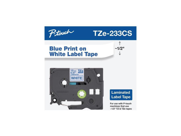 Brother P-touch TZe-233CS Laminated Label Maker Tape 1/2" x 26-2/10' Blue on