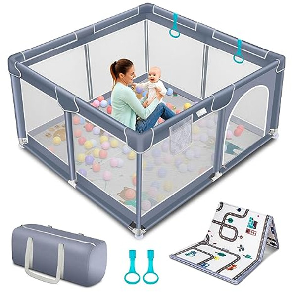 Suposeu Baby Playpen with Mat, Baby Play Yard for Toddler BP-01-MAT - Grey Suposeu Baby Playpen with Mat, Baby Play Yard for Toddler BP-01-MAT - Grey