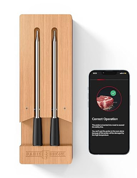 Paris Rhône 263ft Smart Meat Thermometer Wireless PE-TM002 - Bamboo/2 Probes