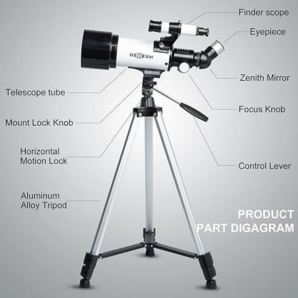 Hexeum Telescope for Kids & Adults 70mm Aperture 500mm AZ Mount AZ50070 - White