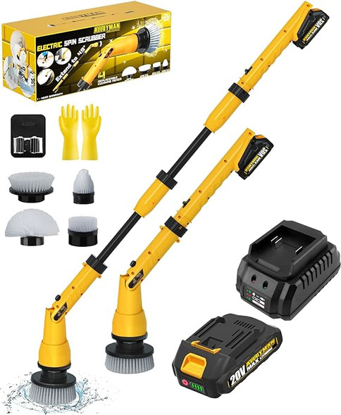 Alloyman 2 Battery Electric Spin Scrubber 1000RPM Cordless - BLACK/YELLOW