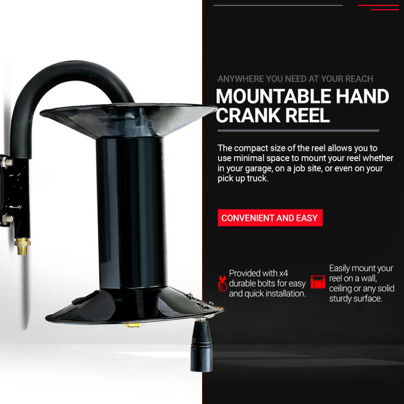 REELWORKS Air Hose Reel Retractable Hand Crank Reel 3/8" x 50' 300 PSI - BLACK