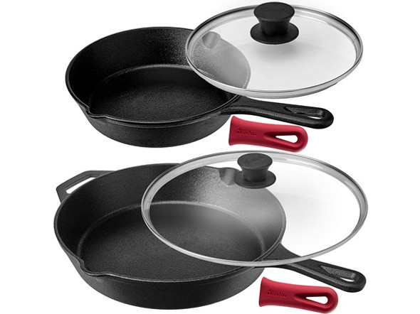 Cuisinel Cast Iron Skillet Lid Set of 2 Kitchen Cookware 8” 12" C12608 - Black