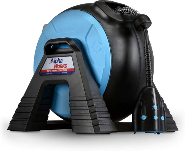 AlphaWorks Extension Cord Reel Alexa Smart Plug 12AWG x 65' GUR052 - BLUE/BLACK