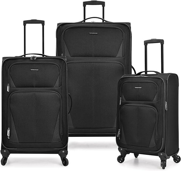 U.S. Traveler Aviron Bay Softside Spinner 3 Piece Luggage US08125K-BLK - BLACK