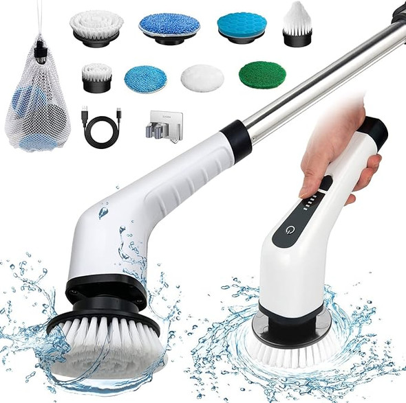 FARI HOME Electric Spin Scrubber Shower Cleaning Brush 8 Replaceable Drill Brush