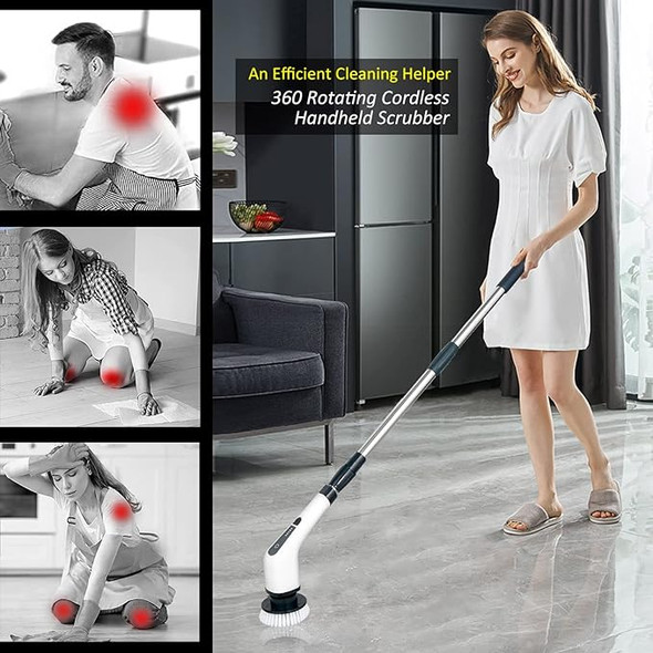 FARI HOME Electric Spin Scrubber Shower Cleaning Brush 8 Replaceable Drill Brush