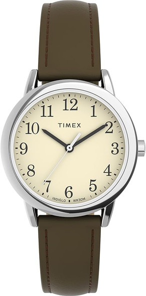TIMEX Easy Reader 30mm One-Time Adjustable Leather Strap Watch -Brown/Silver