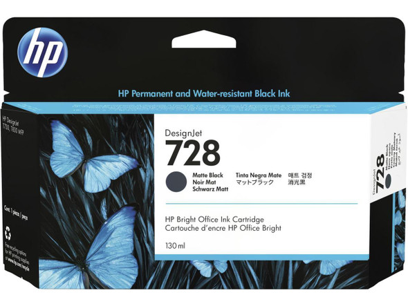 HP 728 130ml Matte Black DesignJet Ink Cartridge, 3WX25A