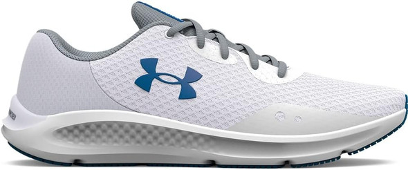 3024878 Under Armour Men's Charged Pursuit 3 Running Shoe White/Cruise Blue 9.5