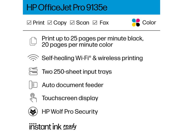 HP OfficeJet Pro 9135e Wireless All-in-One Printer with Bonus 3-Month Supply of