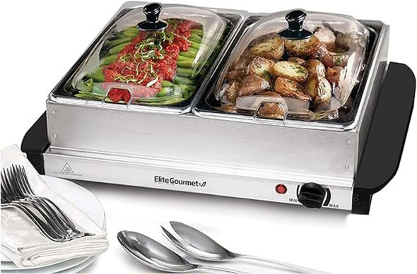 Elite Gourmet Dual 2 x 2.5 Qt. Trays EWM-6122 - Stainless Steel