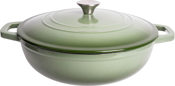 LEXI HOME 6QT Round Cast Iron Dutch Oven Braiser in Green Ombre with Lid - GREEN