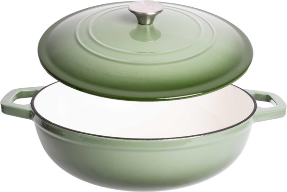 LEXI HOME 6QT Round Cast Iron Dutch Oven Braiser in Green Ombre with Lid - GREEN