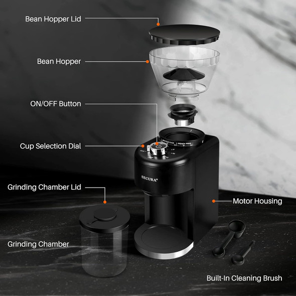 Secura Conical Burr Coffee Grinder, Large CG9702-UL - BLACK