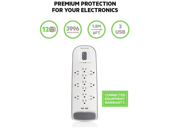 BELKIN BV112050-06 6' 12 Outlets 3996 Joules Surge Protector with USB Charging