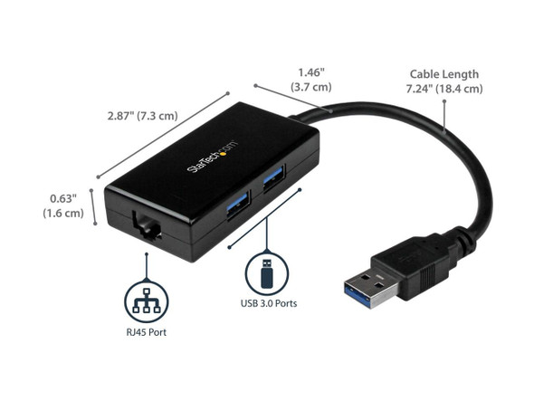 StarTech.com USB 3.0 to Gigabit Network Adapter with Built-In 2-Port USB Hub -