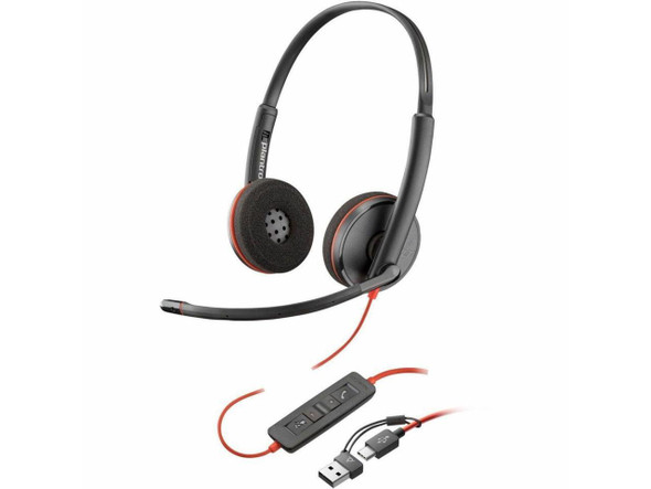 Poly Blackwire 3220 Stereo USB-C Headset + USB-C/A Adapter - Stereo - USB Type Poly Blackwire 3220 Stereo USB-C Headset + USB-C/A Adapter - Stereo - USB Type