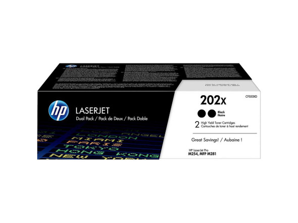 HP 202X CF500XD 2 High Yield Black Toner Cartridges HP 202X CF500XD 2 High Yield Black Toner Cartridges