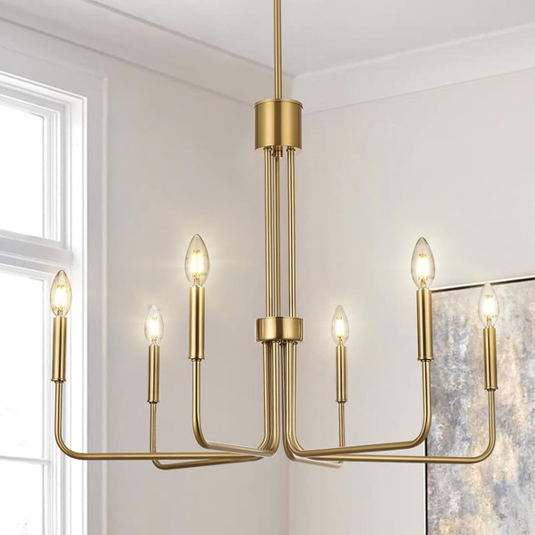 Niloah Modern Gold Chandelier, 6-Lights, 28" Diameter - Gold-N