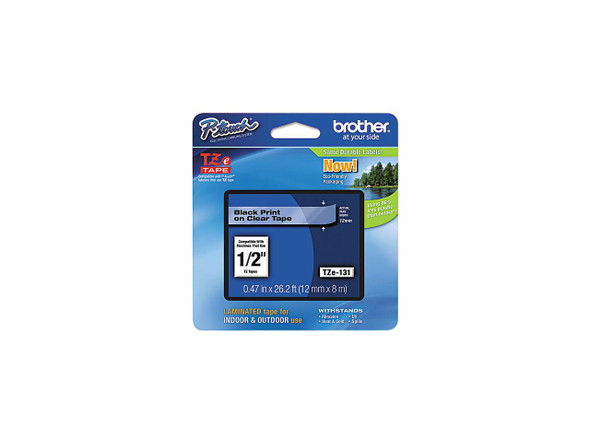 Brother P-Touch BRTTZE131 TZe Standard Adhesive Laminated Labeling Tape, 1/2"w,