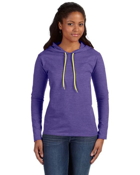 887L Anvil Ladies Long-Sleeve Hooded Heather Purple/Neon Yellow S