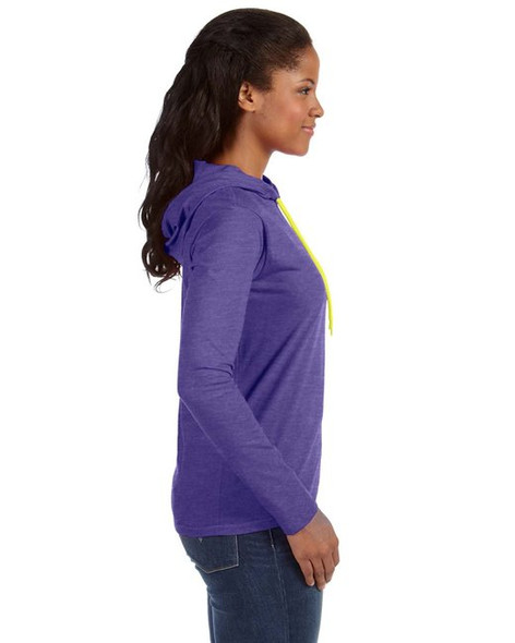 887L Anvil Ladies Long-Sleeve Hooded Heather Purple/Neon Yellow S