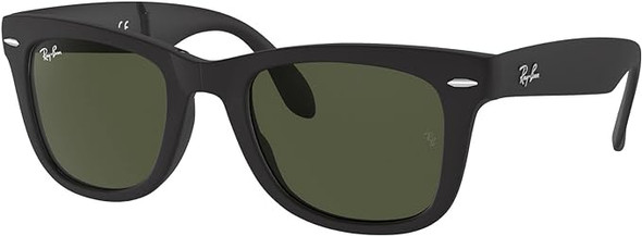 Ray-Ban RB4105 Folding Wayfarer Square Sunglasses - BLACK/G-15 GREEN