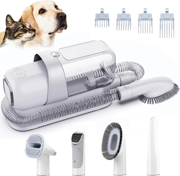 LMVVC Pet Grooming Kit, Dog Grooming Clippers with 2.3L Vacuum Suction - WHITE